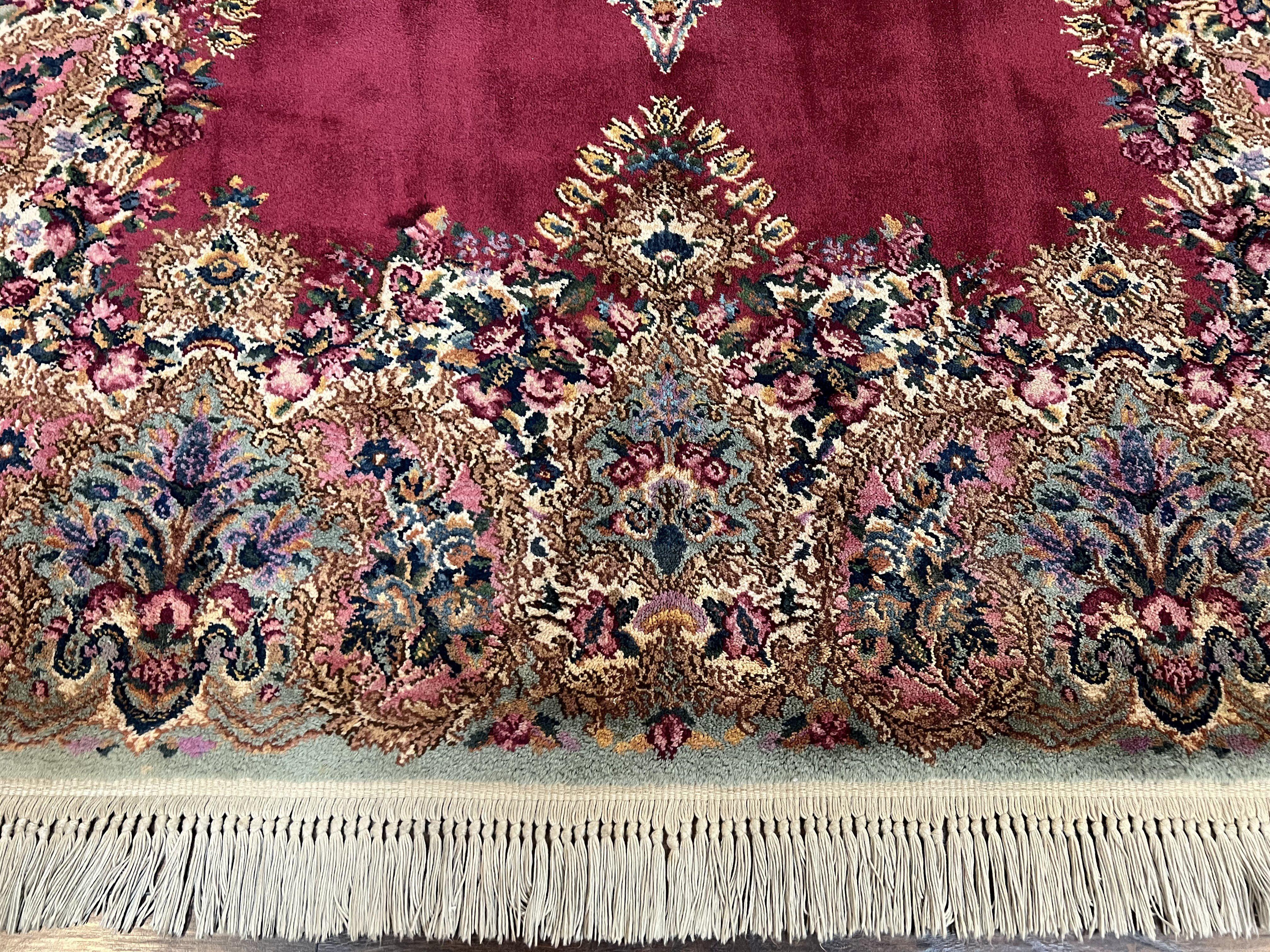 Vintage Karastan Red Kirman Rug #762, 8.8 x 12 Karastan Carpets, Original 700 Series Discontinued Karastan Rug, Large Floral Wool Area Rug - Jewel Rugs