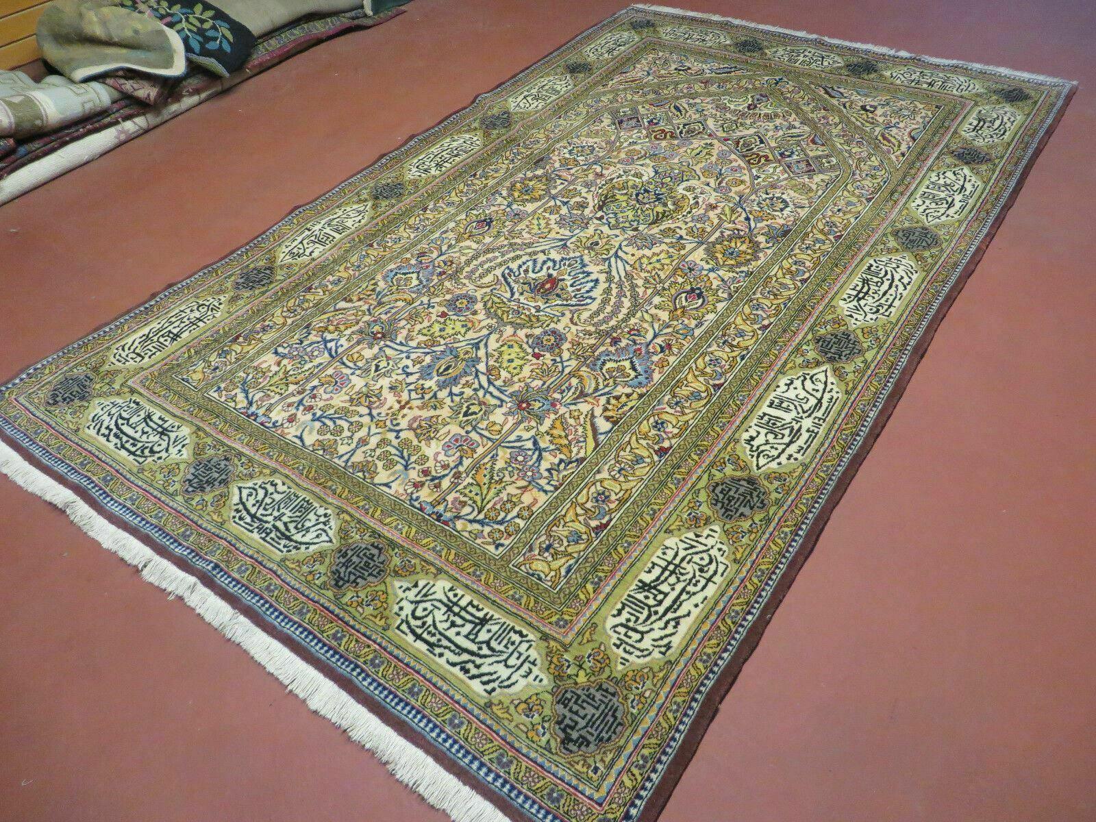 5' X 8' Handmade Knotted India Floral Wool Rug Mehrab Writing One Of A Kind Wow - Jewel Rugs