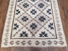 Semi Antique South American Blanket 4x8, Wool Hand-Woven Flatweave Kilim Rug, Handmade Antique Vintage Runner, Ivory & Blue, Diamond Panel - Jewel Rugs