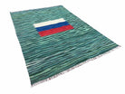 Sea Green Kilim Area Rug, White Blue Red Stripes, Russian Flag Rug, Flatweave Hand Knotted Carpet, Turkish Carpet, Wool, New, 5' 6" x 7' 10" - Jewel Rugs