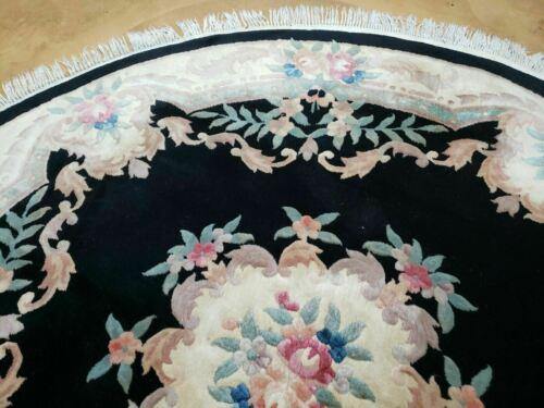 7' Vintage Round Handmade Chinese Peking Art Deco Wool Rug Flowers 90 Line - Jewel Rugs