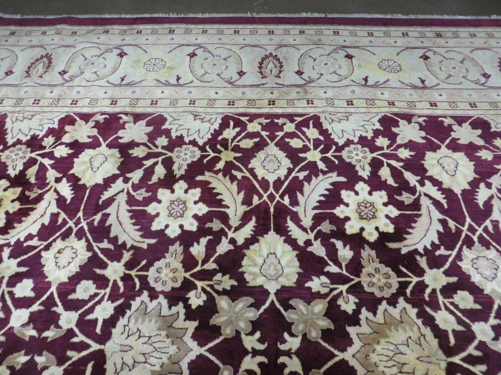 10' X 15' Vintage Handmade India Agra Larastan Wool Rug Floral Beauty Wine Red - Jewel Rugs