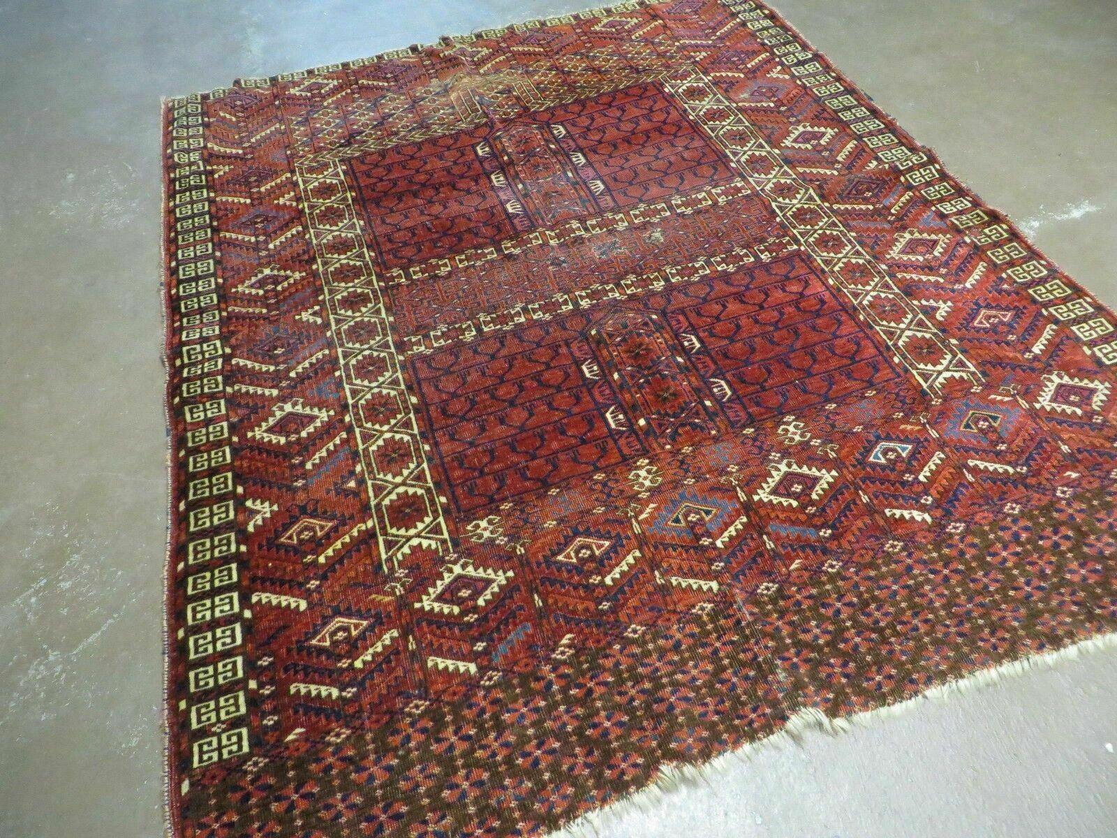 4' X 5' Antique Handmade Fine Tekkeh Turkoman Engsi Hatchli 4 Seasons Wool Rug - Jewel Rugs