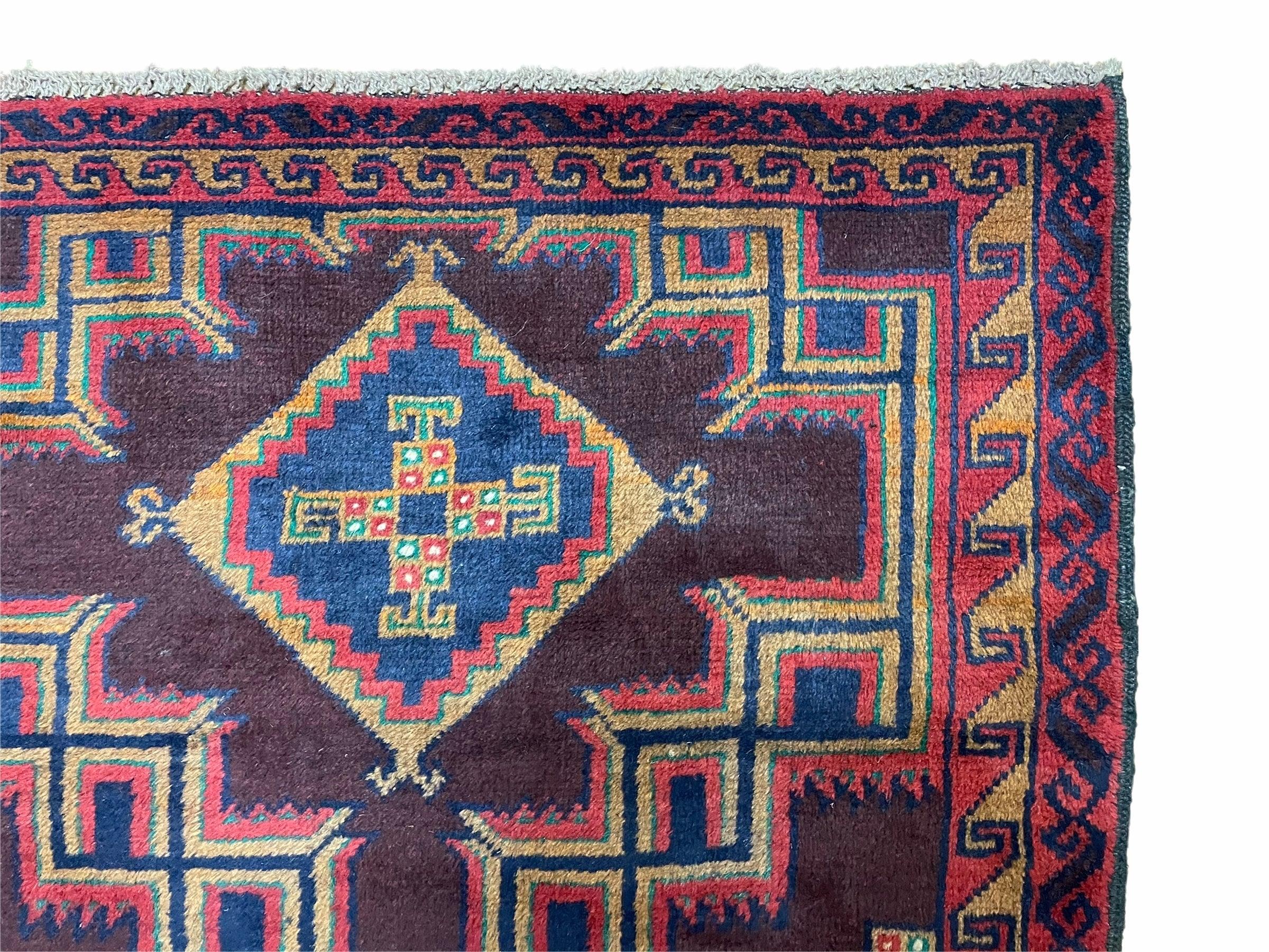 2'11" X 4'6" Vintage Handmade Tribal Wool Rug Balouchi Rug Afghan Rug Geometric - Jewel Rugs