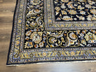 Wonderful Navy Blue Persian Kashan Rug 11x13, Allover Floral Design with Central Medallion, Wool Hand-Knotted Antique Carpet, Signed Rabani Rug - Jewel Rugs