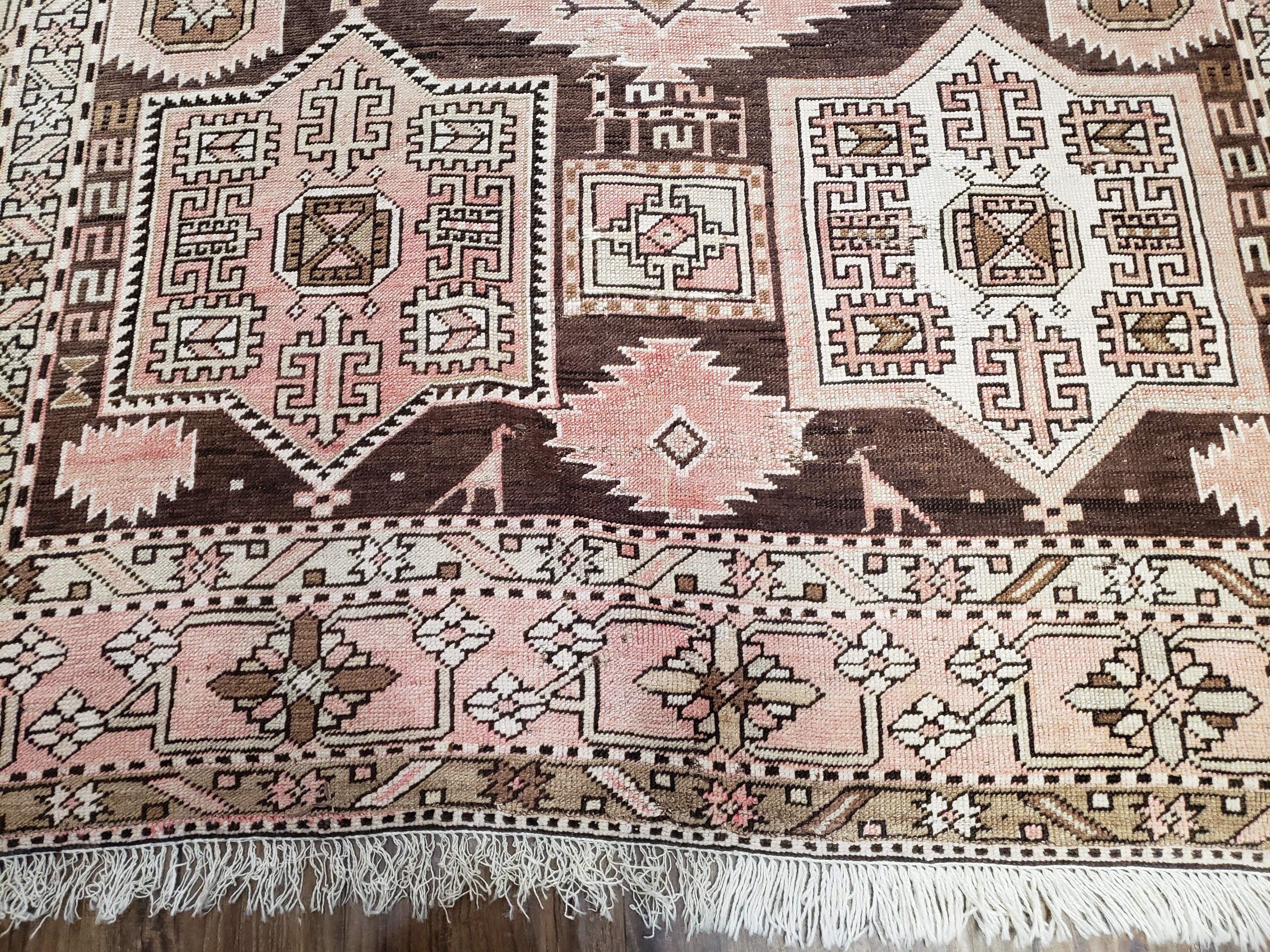 Antique Caucasian Rug 5' 5" x 10' 9", Shirvan Carpet, Wide Oriental Corridor Runner, Quality Handmade Hand-Knotted Wool Rug, Pale Pink Black - Jewel Rugs