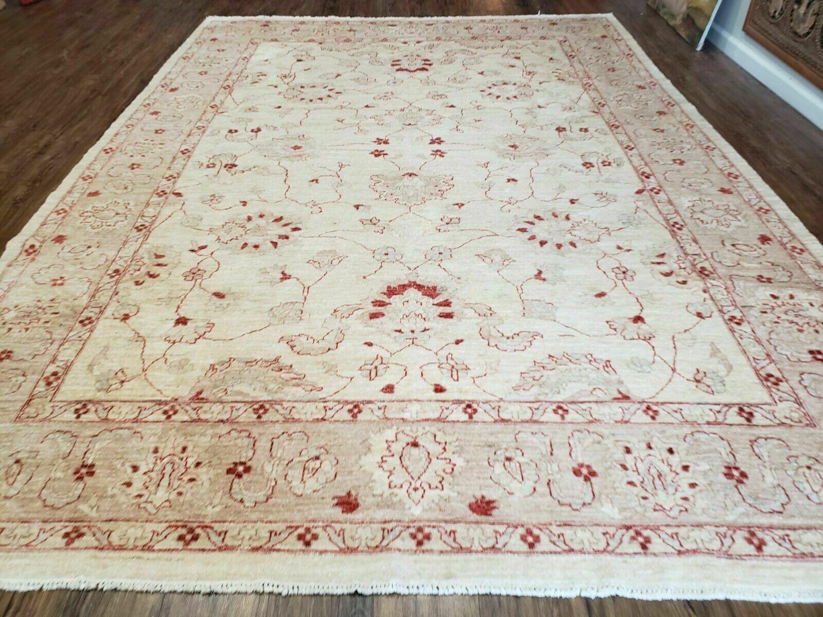 8' X 12' Handmade Pakistani Peshawar Oushak Design Wool Rug Oatmeal Beige Neutral Colors - Jewel Rugs