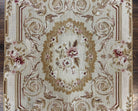 Aubusson Needlepoint Rug 4x5 ft, Beige and Tan, Aubusson Savonnerie Vintage Carpet, Handwoven Handmade Wool Rug, European Design Floral Rose - Jewel Rugs