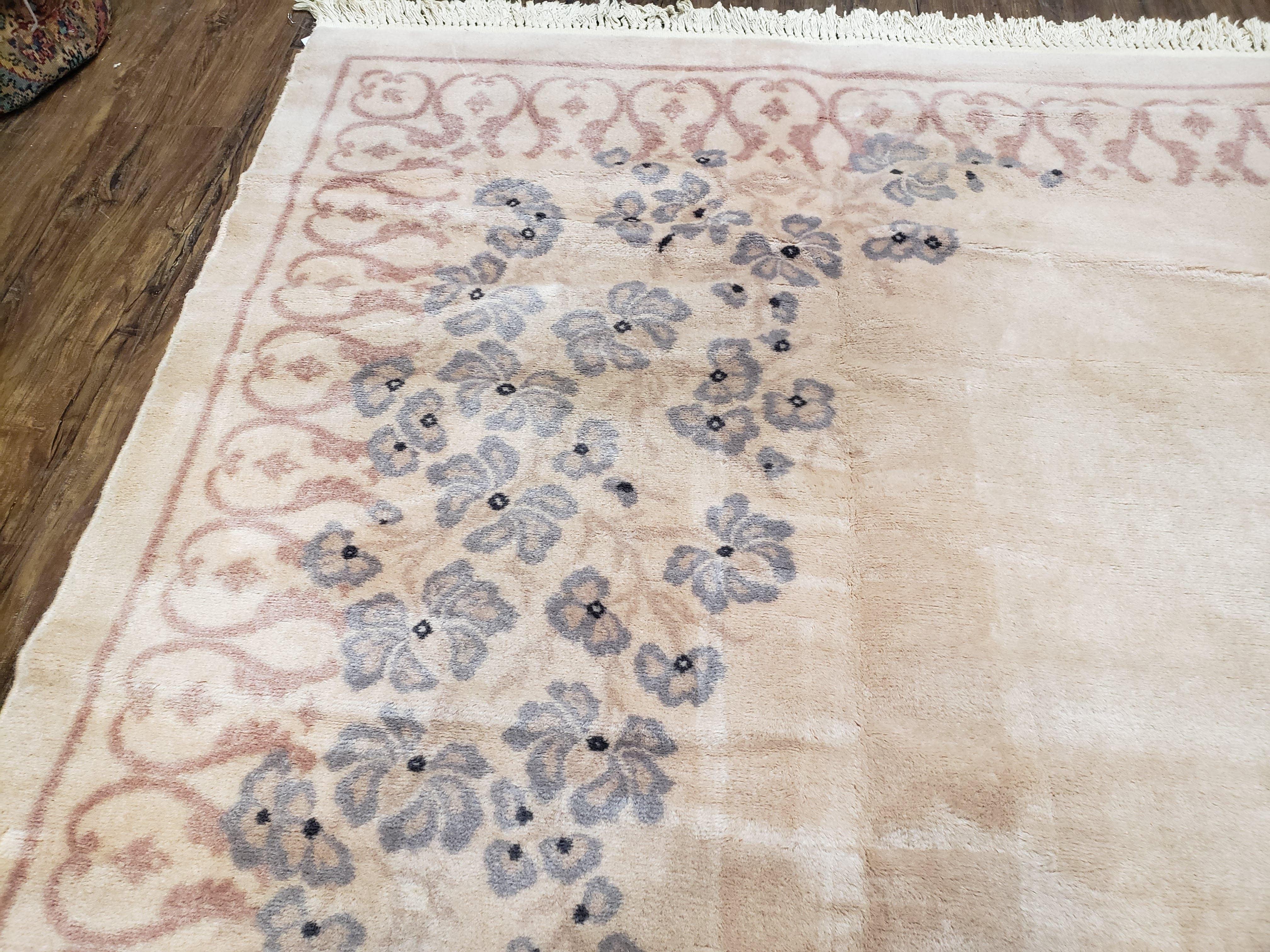 Cream Chinese Aubusson Rug, Floral Design, Pile Rug, Room Sized Rug 8x11, Dining Room Living Room Bedroom Rug, European Design, Hand Tufted - Jewel Rugs