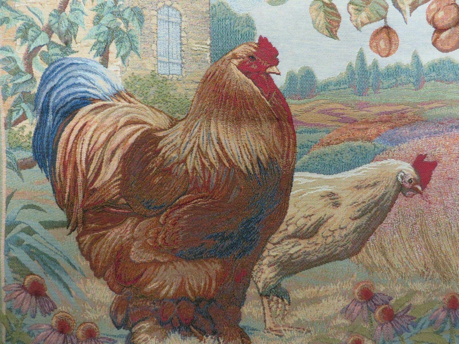 3' X 3' Vintage Tapestry American Machine Made Roosters - Jewel Rugs