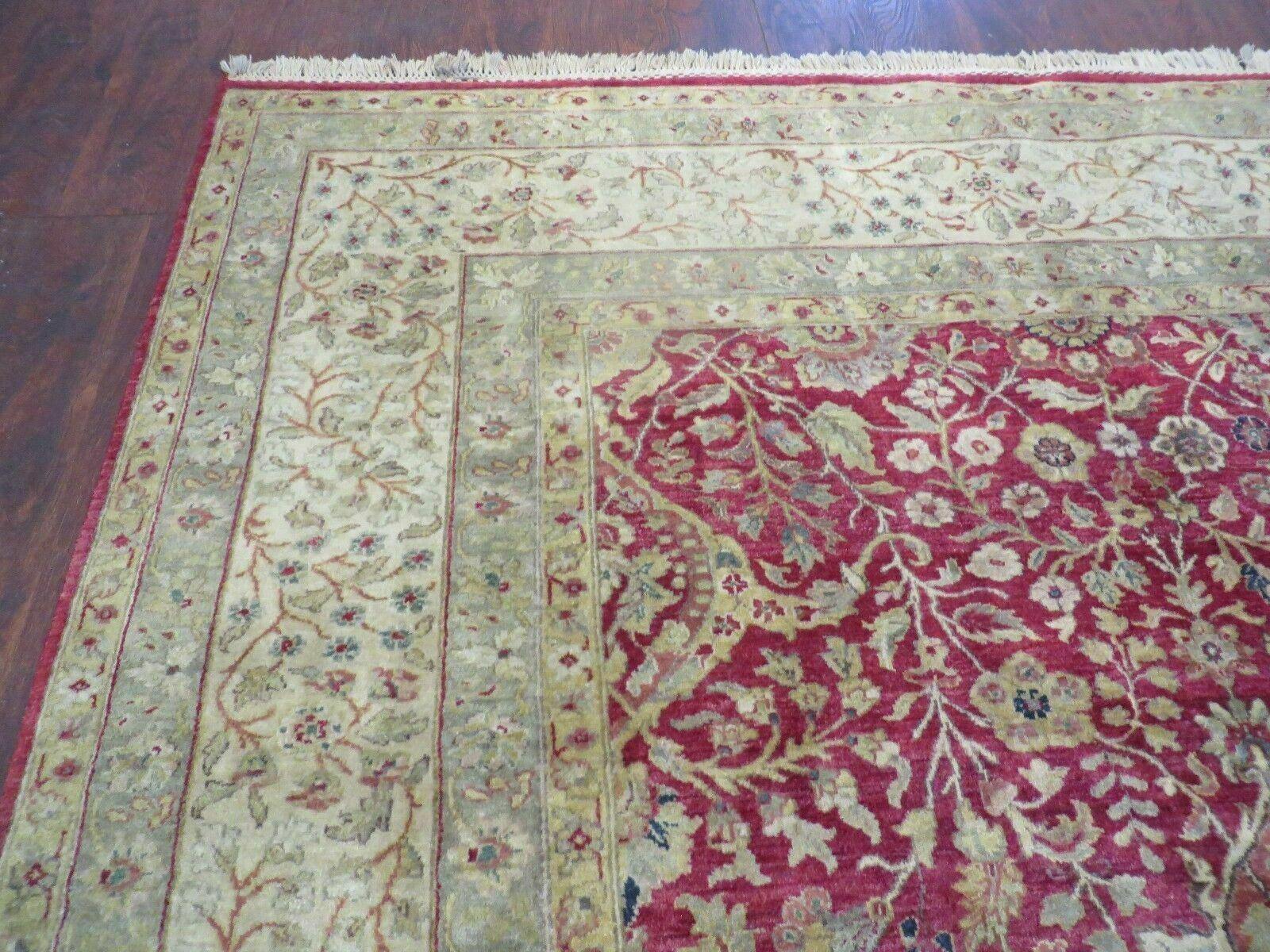 10' X 13.5' Handmade India Agra Larastan Wool Rug Floral Hand Knotted Red Beauty - Jewel Rugs