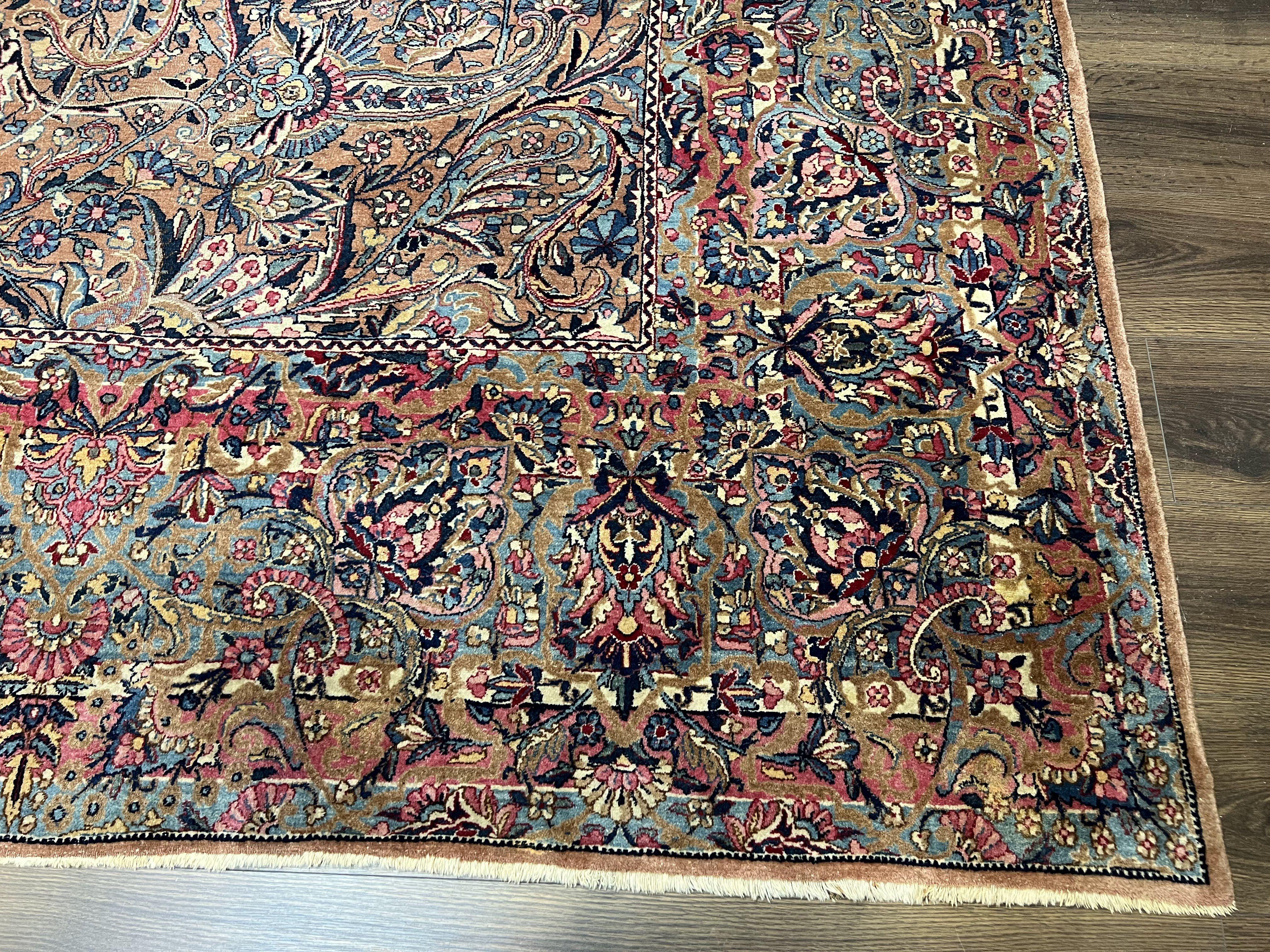 Stunning Persian Kirman Rug 11x15, Hand Knotted Wool Carpet, Large Antique Oriental Red Blue Area Rug 11 x 15 Allover Floral Palace Size Rug - Jewel Rugs