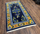 Chinese Art Deco Rug 3 x 5.9, Handmade Chinese Peking Carpet, Dark Blue and Gold, Medallion, Asian Oriental 3x6 Hand Knotted Vintage Rug - Jewel Rugs