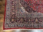 Large Persian Kashan Rug 10x13, Red Navy Blue, Allover Floral Medallion & Corner Design, Handmade Wool Oriental Carpet, Antique Traditional Rug - Jewel Rugs