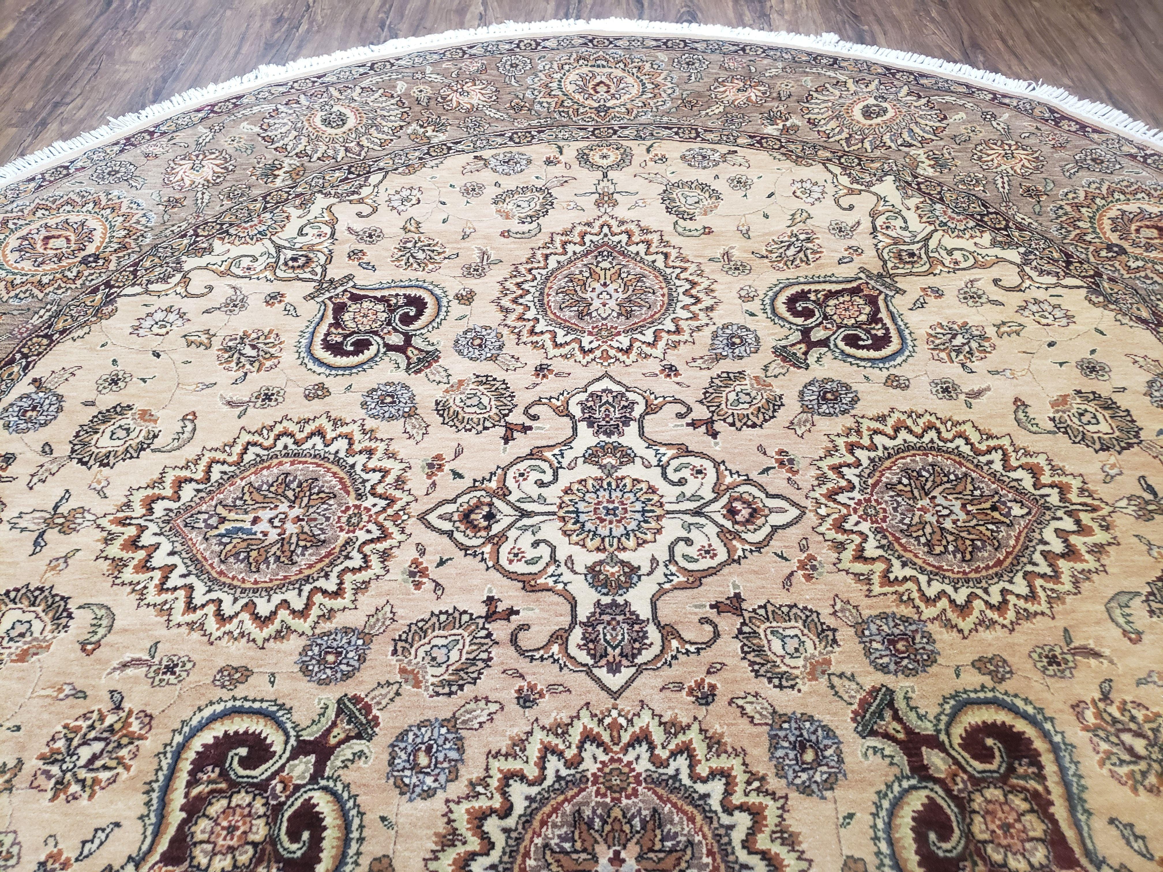 8ft Round Pak-Persian Rug, Round Fine Oriental Carpet, Vintage Hand-Knotted Rug 8x8, Highly Detailed, Haji Jalili Design, Beige & Tan, Wool - Jewel Rugs