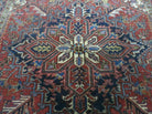 6'7" X 9' Antique Handmade India Geometric Oriental Wool Rug Organic Red Blue - Jewel Rugs