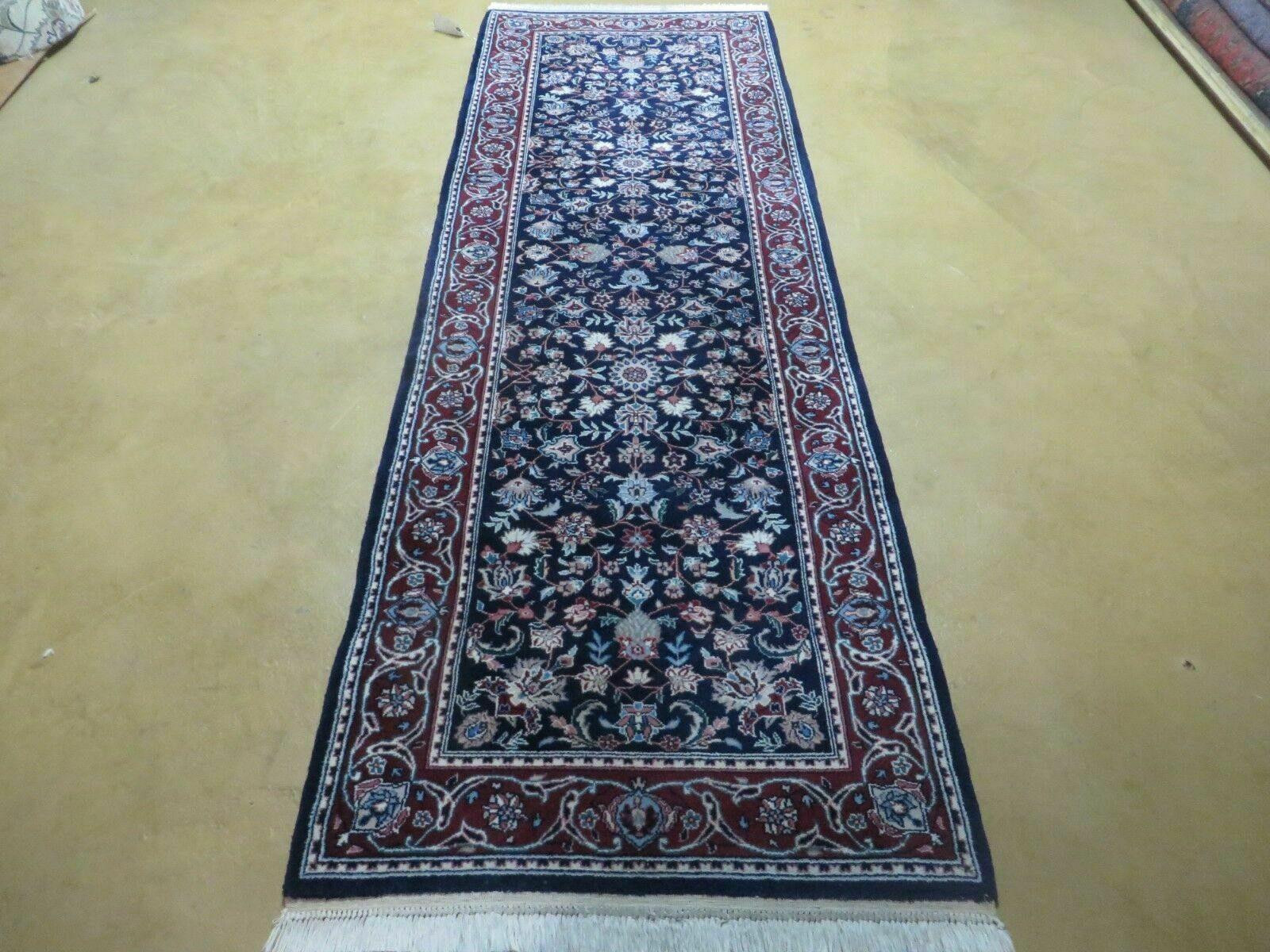 2' 7" X 8' Vintage Handmade Indian Agra Wool Blue Runner Oriental Rug Nice - Jewel Rugs