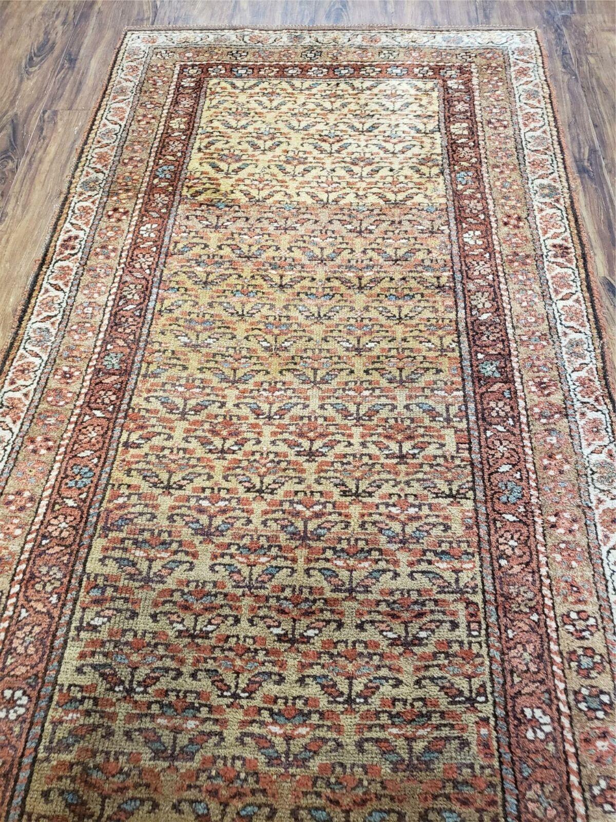 3' 2" X 6' 11" Antique Handmade Wool India Oriental Short Runner Rug Camel Hair - Jewel Rugs