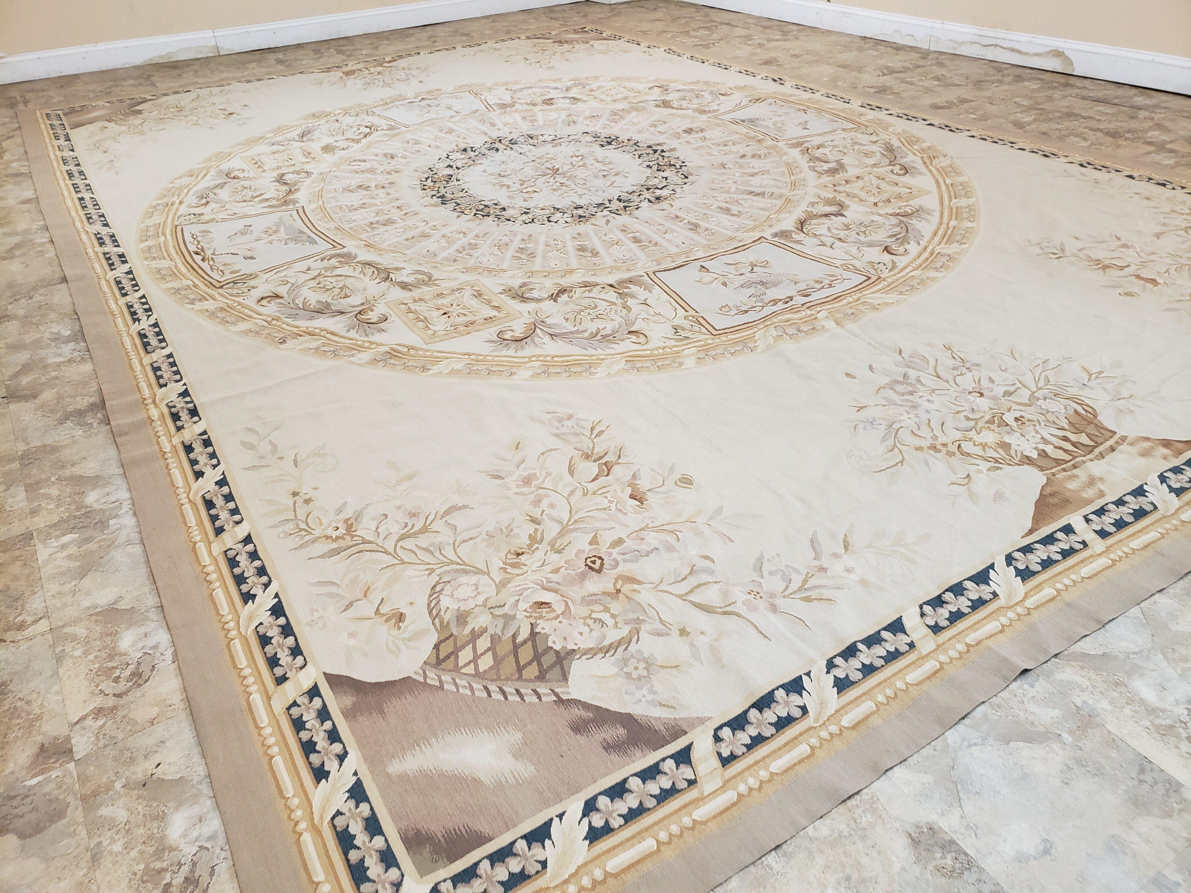 New Aubusson Rug 11x16 Oversized Carpet, Palace Sized Rug 11 x 16, Elegant Savonnerie European Handmade Floral Vases Flatweave Wool Area Rug - Jewel Rugs