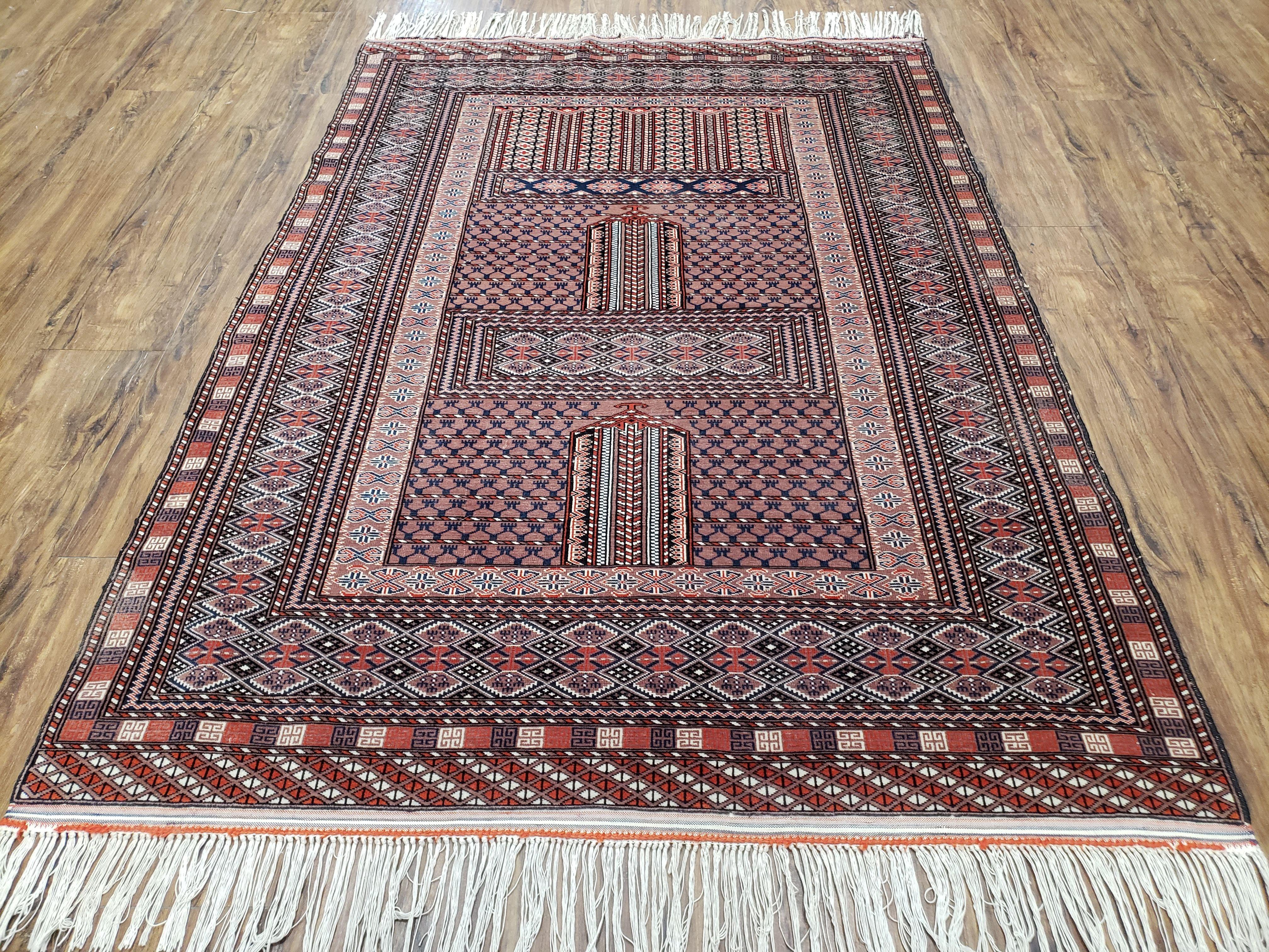 Vintage Turkoman Bokhara Rug 4x6, Four Seasons Pakistan Bukhara Turkmen Engsi Yamud Carpet, Fine Tribal Rug, Wool, Hand-Knotted, Brown, Nice - Jewel Rugs