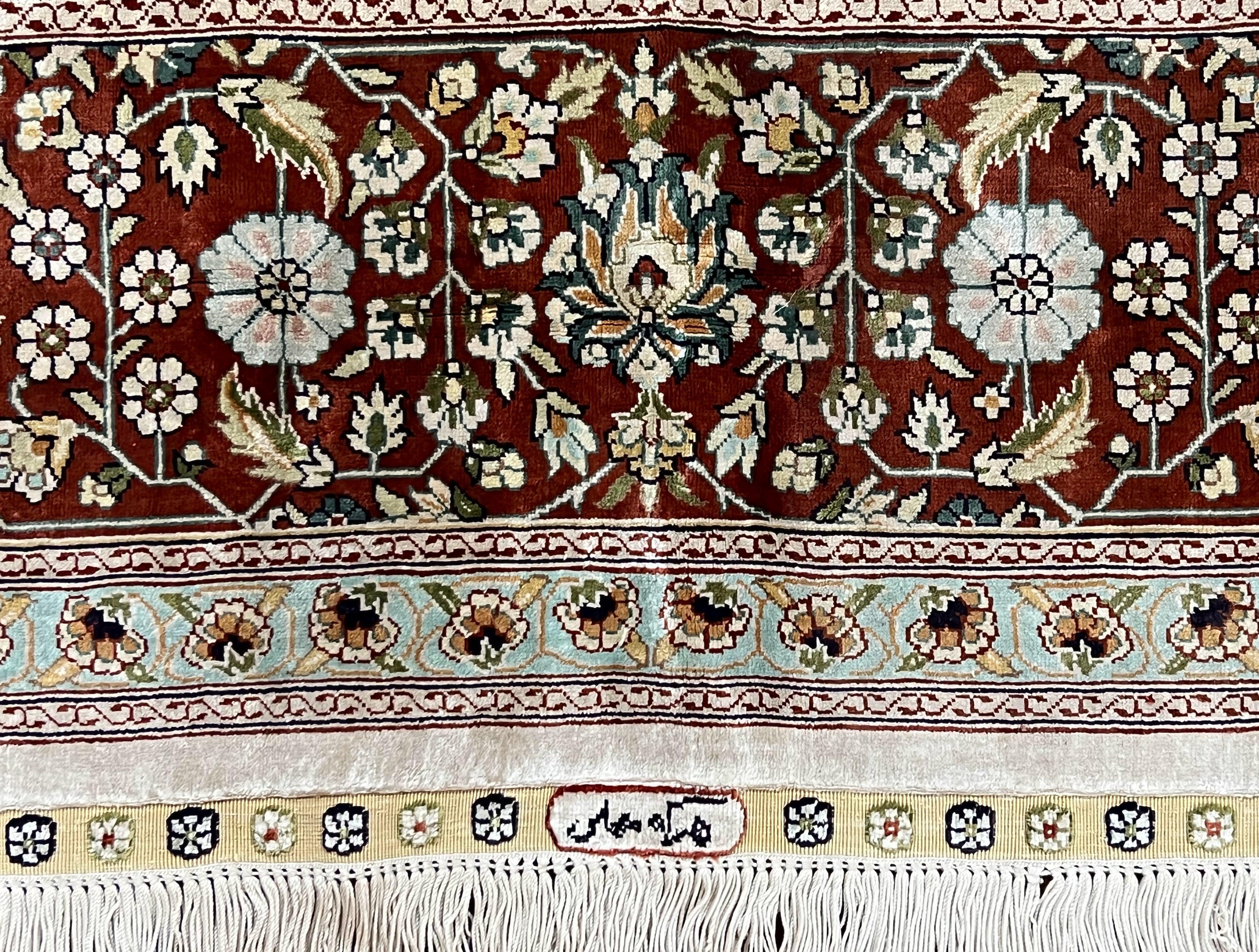 Stunning Silk Turkish Hereke Rug 5x8, Very Fine Hand Knotted Silk Carpet, Floral Allover, Vintage Silk on Silk Rug, Cream Gold Maroon, Nice - Jewel Rugs