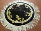 4' X 4' Vintage Round Handmade Chinese Silk Art Deco Rug Flowers Black Nice - Jewel Rugs