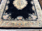 9x12 Chinese Aubusson Rug, 9 x 12 Plush Chinese Rug, 12x9 Floral Chinese Rug, 90 Line Carpet, Art Deco Rug Peking Rug Vintage Wool Black Rug - Jewel Rugs