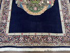 Persian Kirman Rug 5x8, Navy Blue and Beige, Persian Lion with Sword and Sun Motif, Hand Knotted Wool Fine Oriental Carpet, Semi Antique - Jewel Rugs