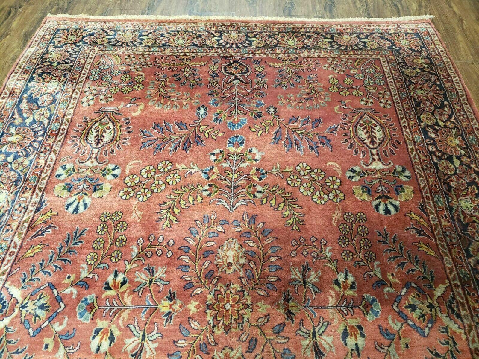 5' 6" X 8' Vintage Handmade Sarouk Design Floral Wool Rug Red Vegetable Dyes - Jewel Rugs