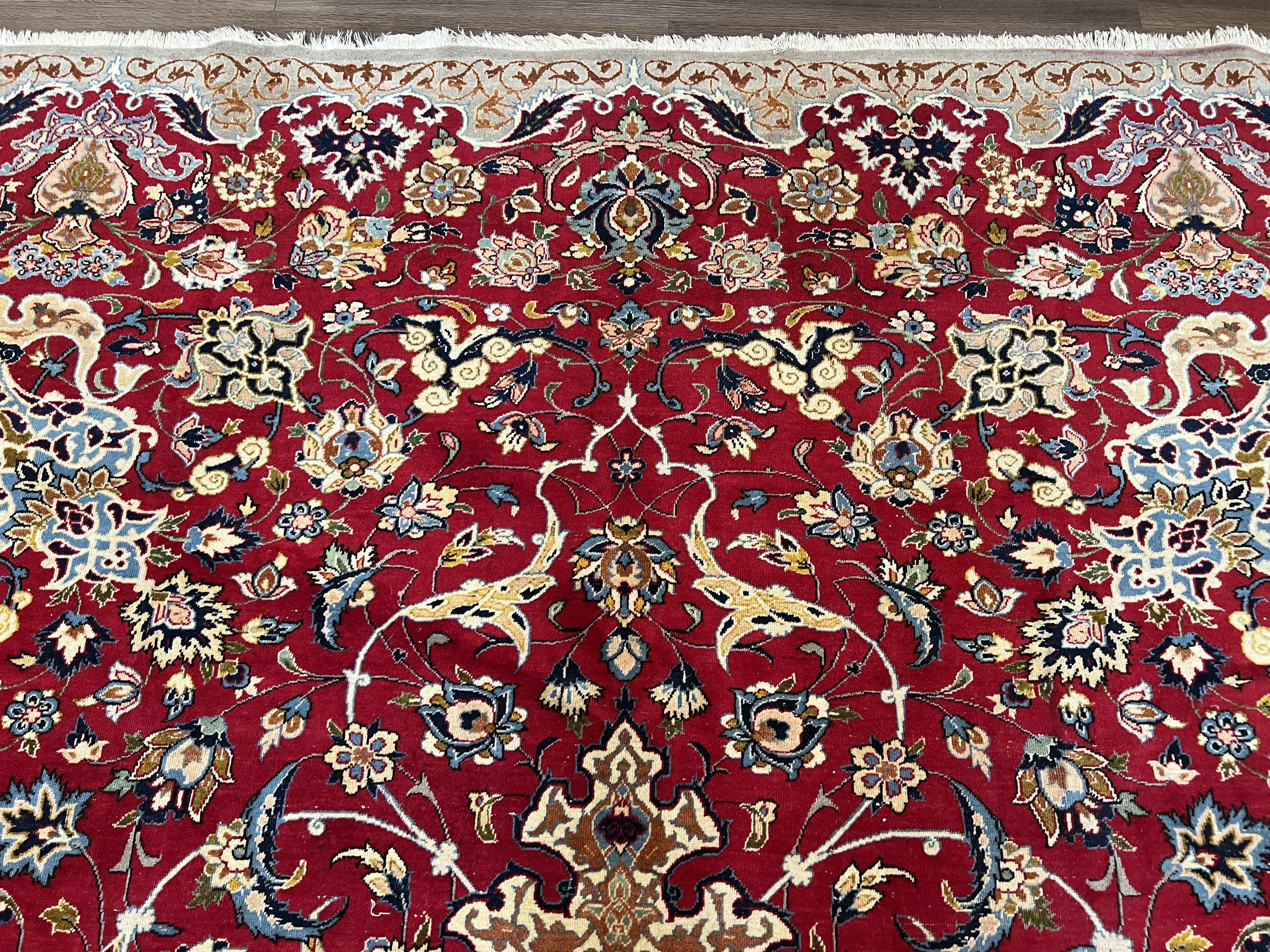 Large Red Persian Kashan Rug 10x14, Allover Floral Pattern, Central Medallion, Vintage Antique Rug, Hand Knotted Wool Authentic Oriental Carpet - Jewel Rugs