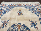 Vintage Chinese Carving Rug 6x9, Peking Carpet, Hand Knotted Wool Chinese Rug 6 x 9, Simple Design Chinese 90 Line Rug, Ivory Blue and Brown - Jewel Rugs