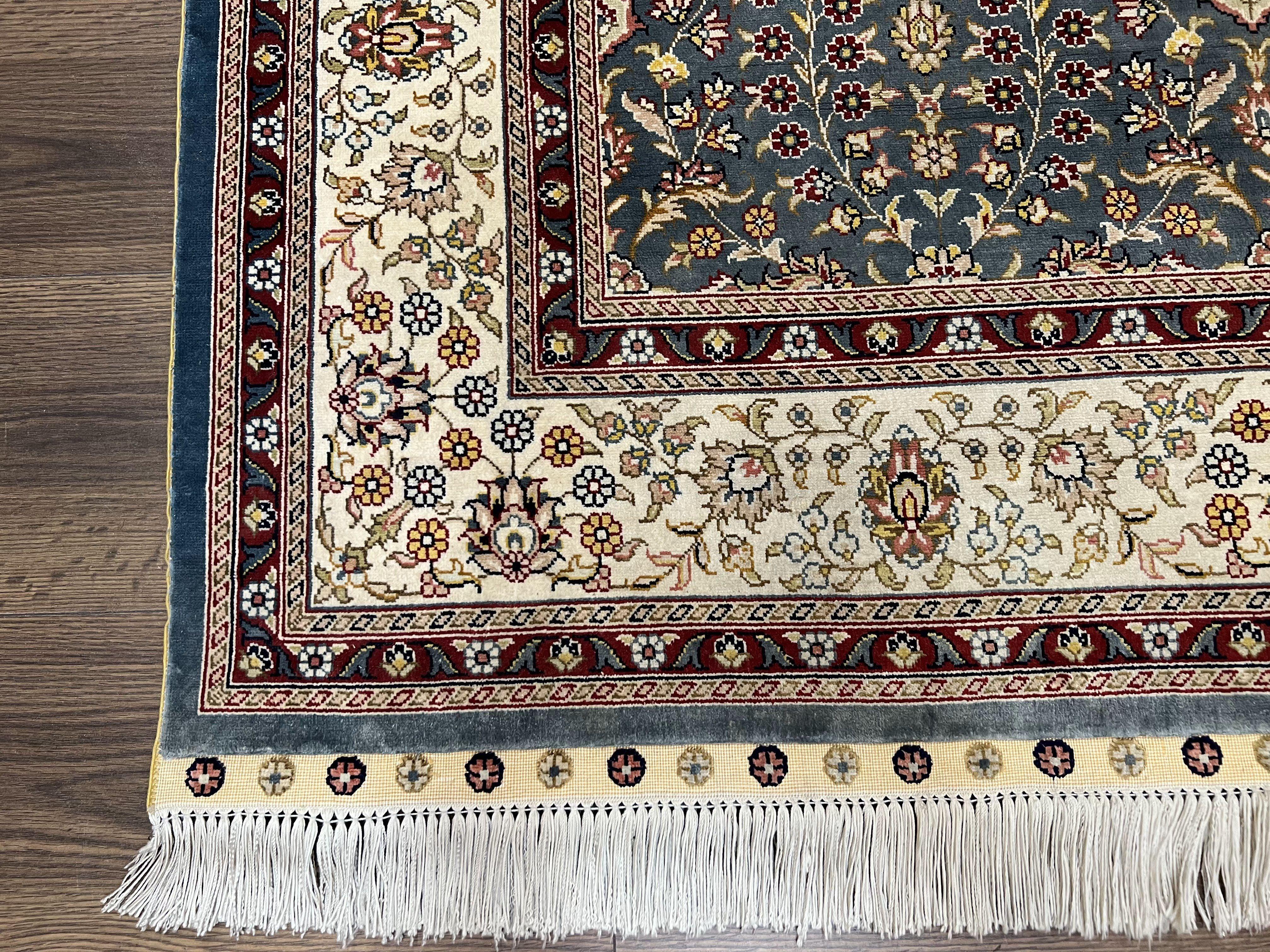 Silk Turkish Hereke Rug 4x6, Silk Pile on Silk Foundation, Super Fine Blue Hereke Oriental Carpet, Signature Master Weaver, Handmade Vintage - Jewel Rugs