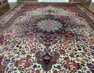 Spectacular Antique Persian Yazd Rug 12x19, Oversized Carpet 12 x 19, Palace Sized Hand Knotted Wool Rug, Floral Medallion, Kirman Lavar, Ivory Red - Jewel Rugs