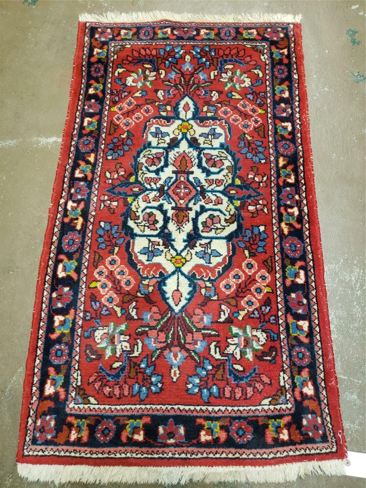 2' 5" X 4' 3" Semi Antique Handmade Wool India Floral Oriental Rug Red Nice - Jewel Rugs