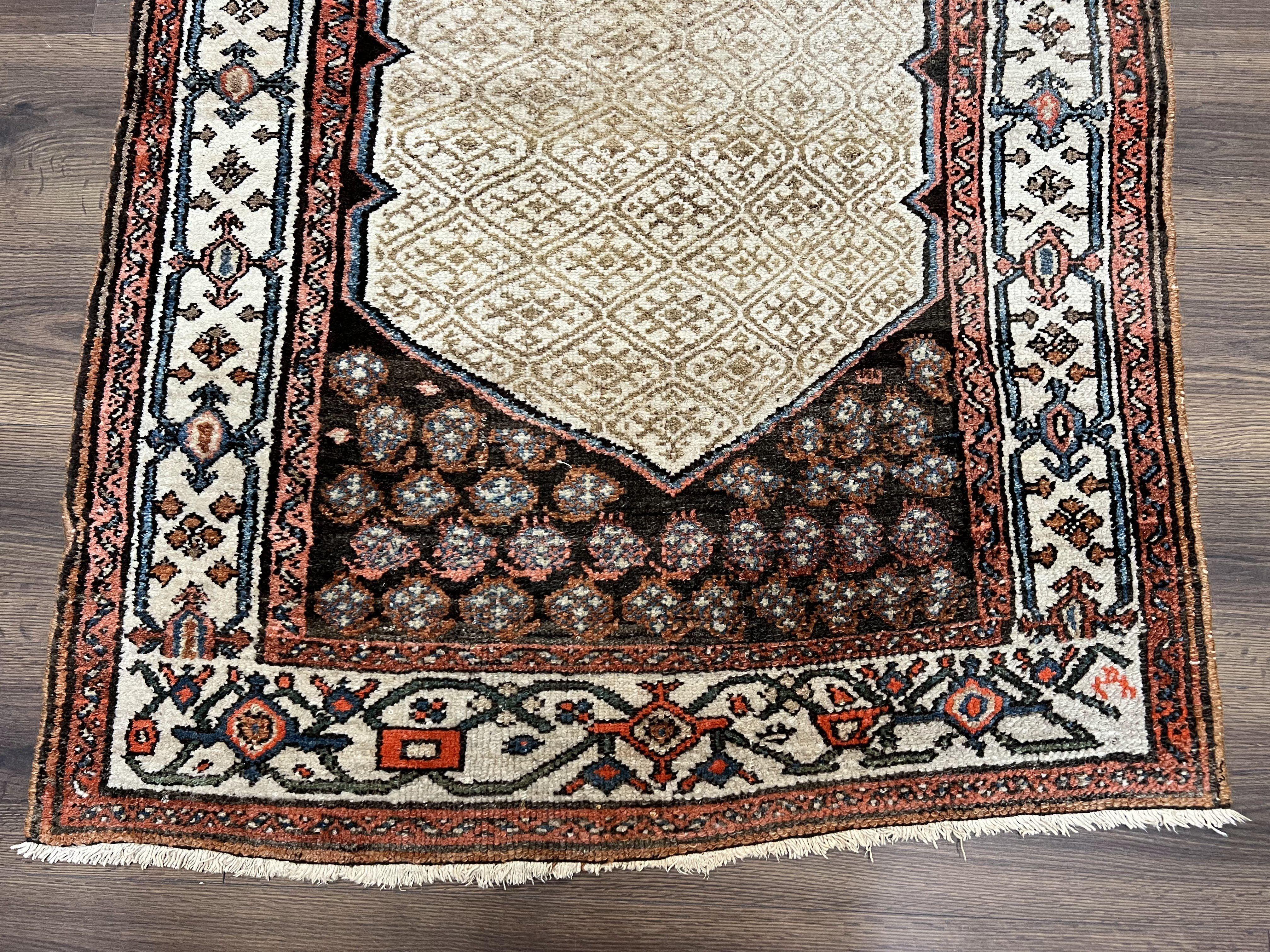 Rare Persian Tribal Runner Rug 3.5 x 10, Sarab Serab Kalegy Carpet, Antique 1920s Collectible Geometric Medallion Oriental Wool Runner, Hand Knotted, Camel Hair Color - Jewel Rugs