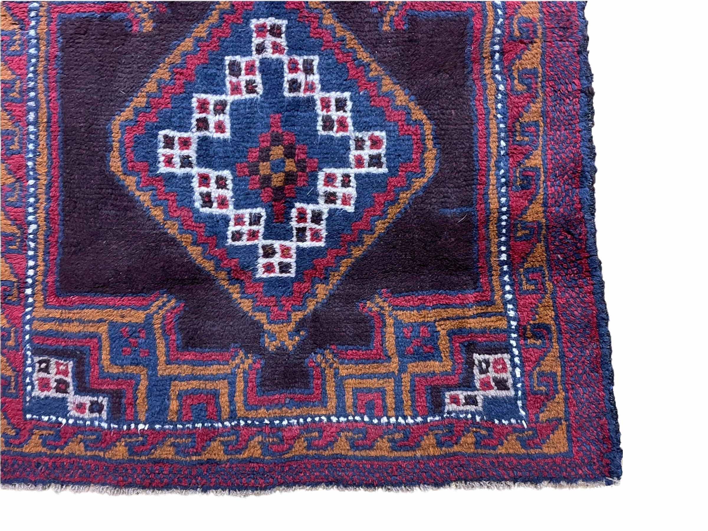 3 X 4.4 Vintage Handmade Tribal Wool Rug Baluchi Rug Afghan Rug Purple Blue Nice - Jewel Rugs