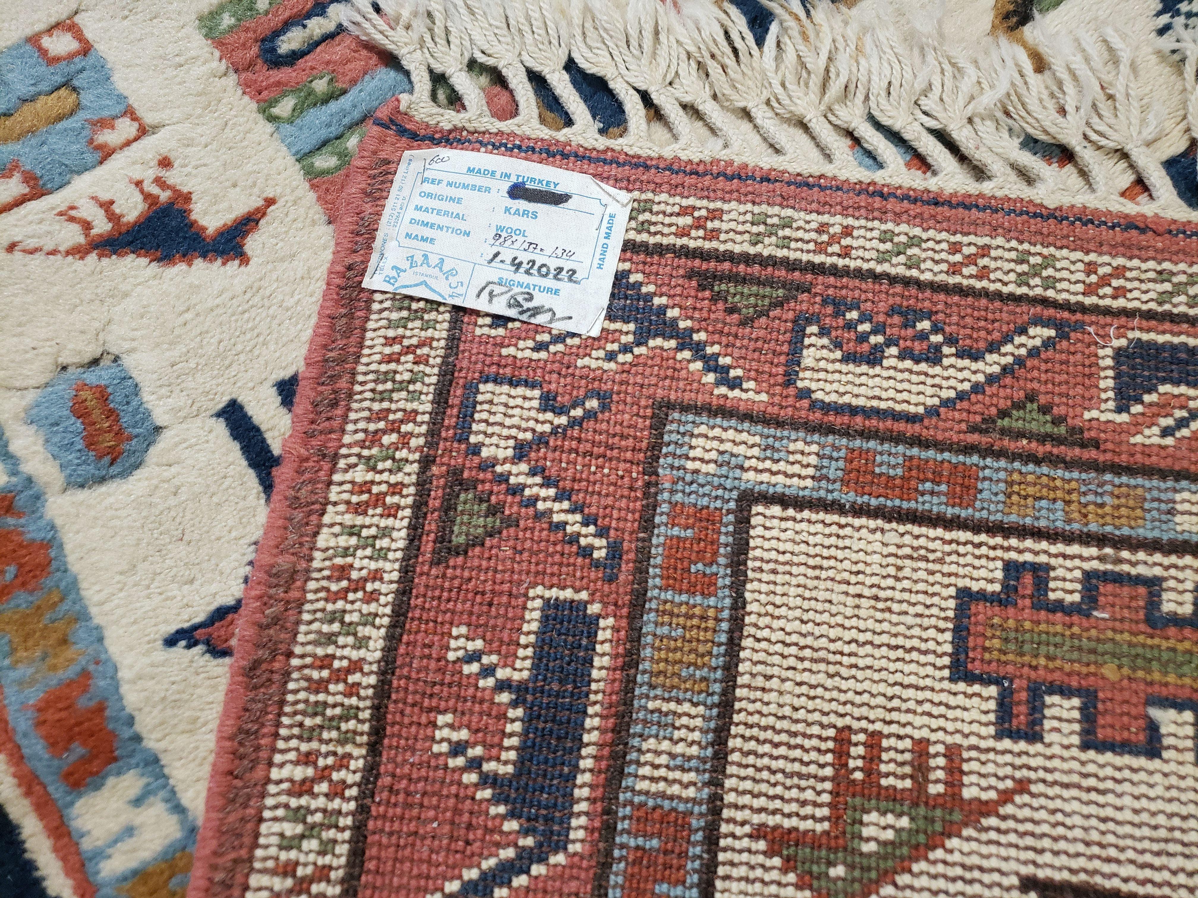 3x5 Handmade Vintage Turkish Area Rug Wool Kazak Caucasian Carpet 3'4"x4'7" Bird - Jewel Rugs