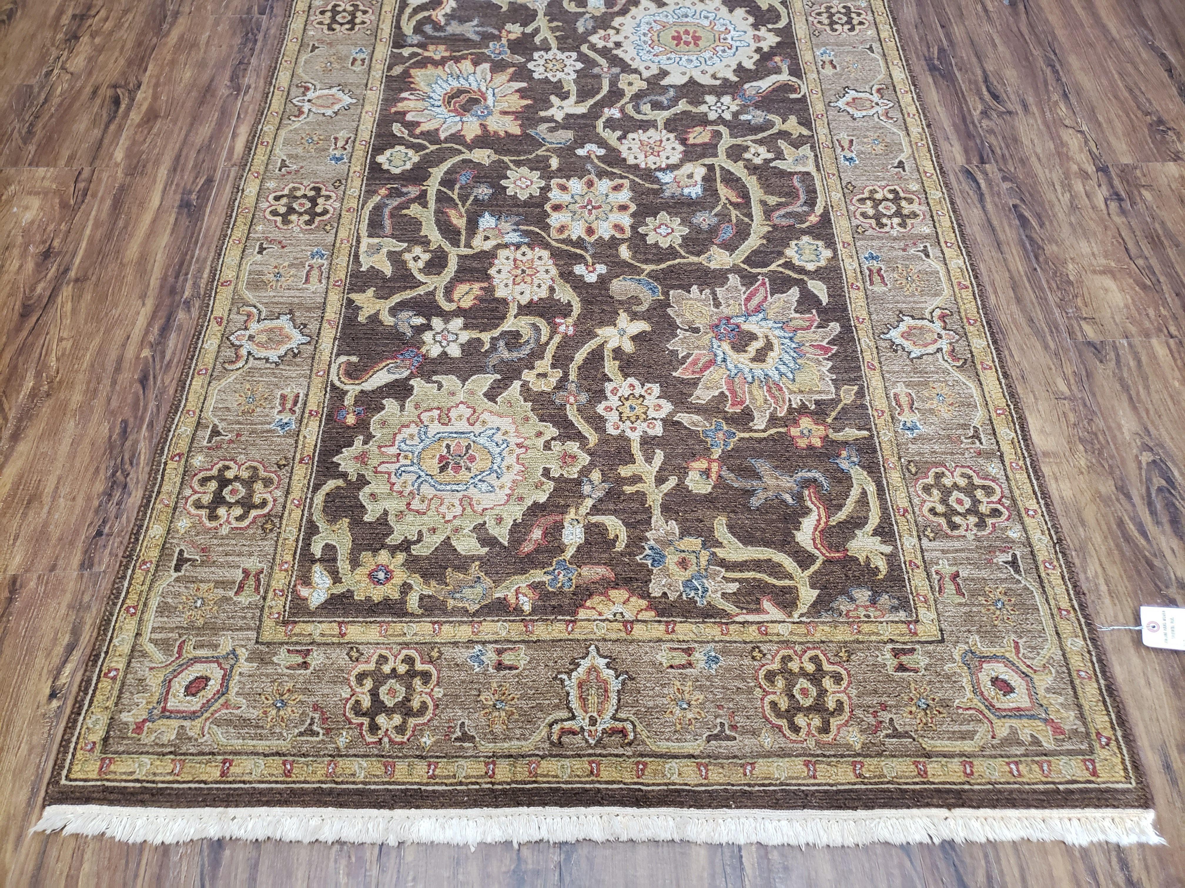 4' X 6' Handmade India Oriental Floral Wool Rug Brown Wow - Jewel Rugs