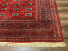 Turkoman Bukhara Rug 8x10, Vintage Bokhara Carpet 8 x 10, Red and Black, Hand Knotted Wool Area Rug, Pakistani Turkmen Rug, Living Room Rug - Jewel Rugs