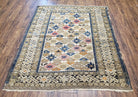 Antique Caucasian Shirvan Area Rug 4x5, 1920s Kuba Rug, Caucasus Mountains Wool Hand-Knotted Dagestan Carpet, Ivory Blue Yellow, Collectible - Jewel Rugs