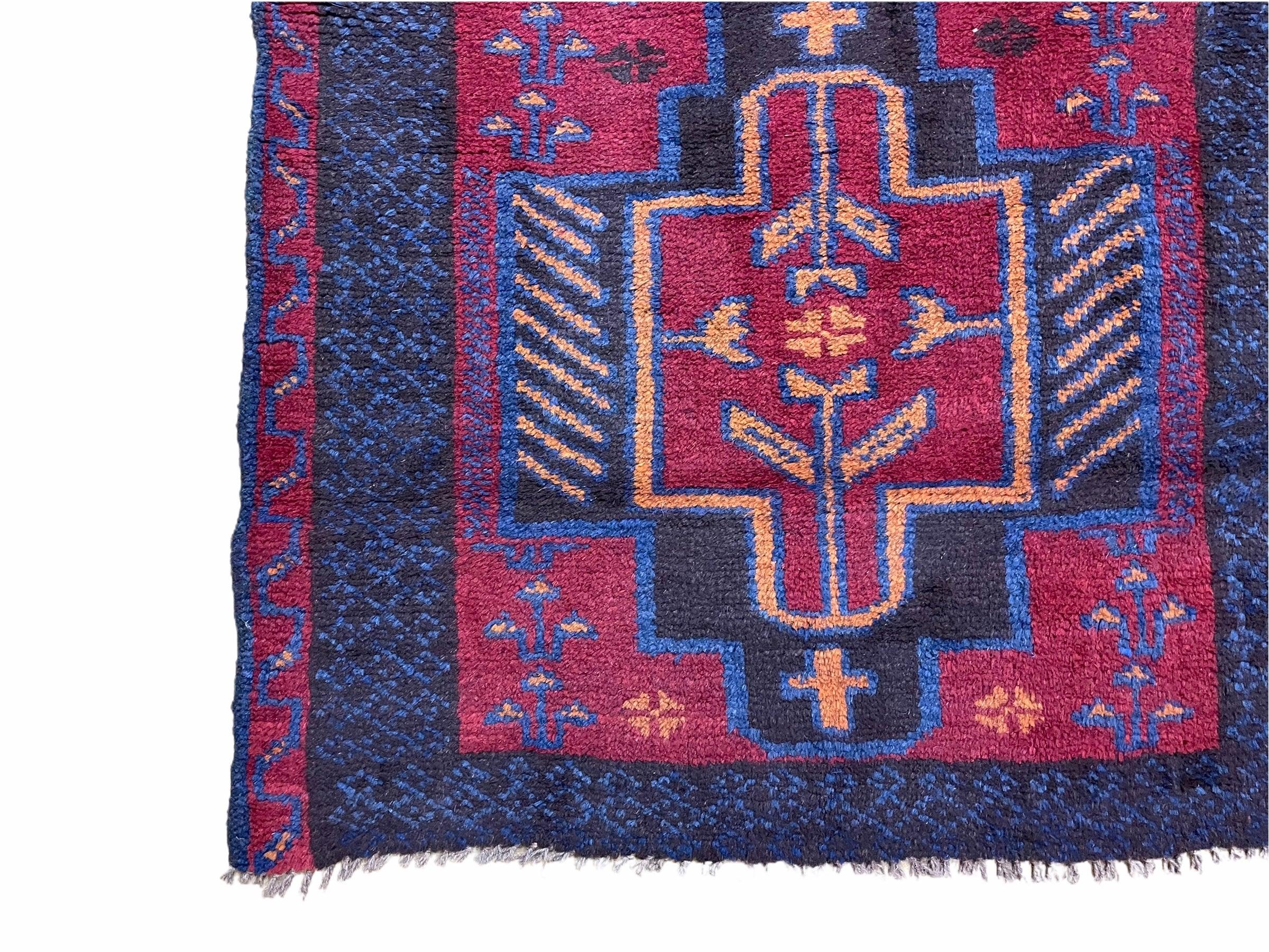 3' X 5' Vintage Handmade Tribal Wool Rug Balouchi Rug Afghan Rug Red Blue Nice - Jewel Rugs