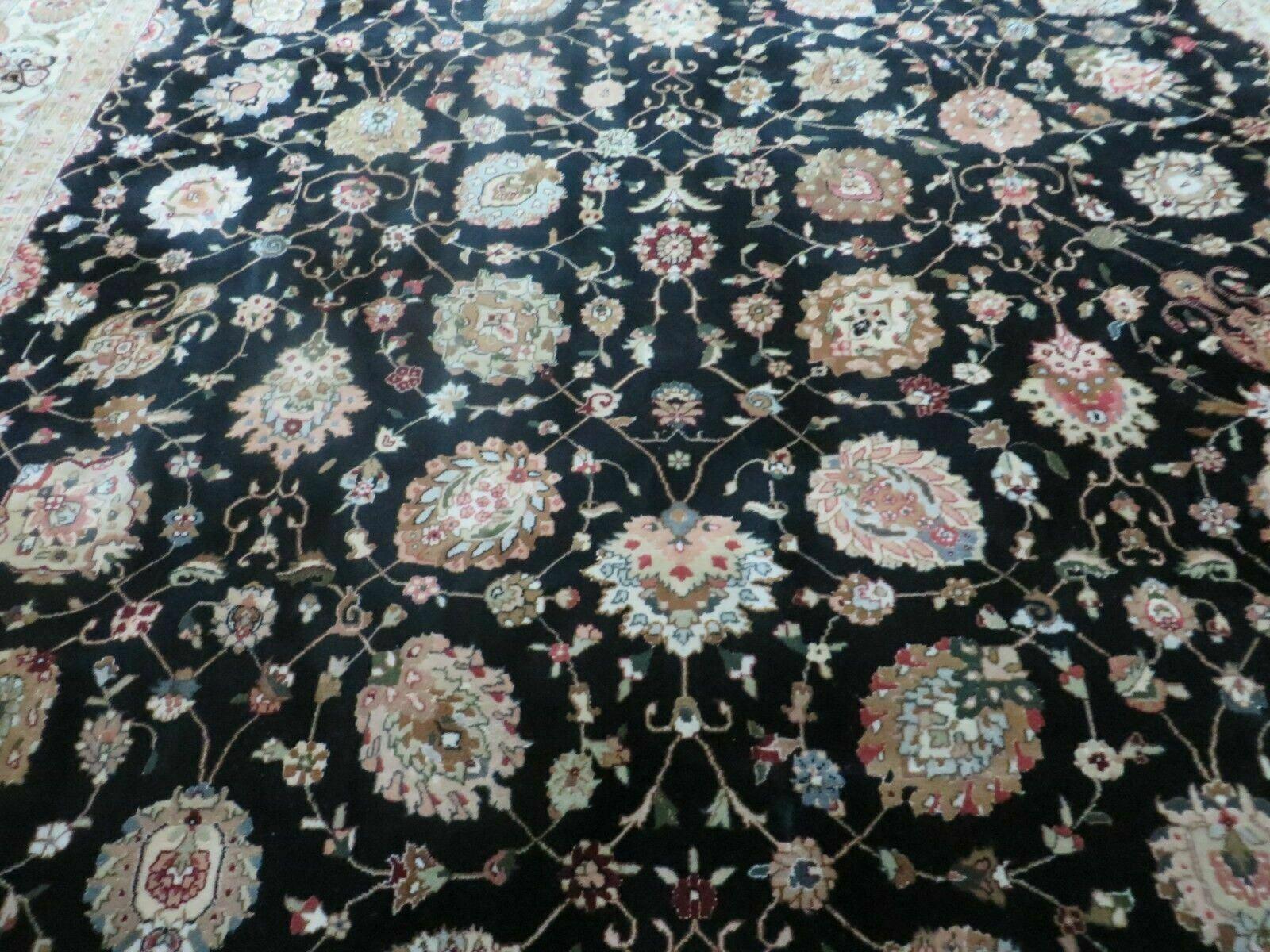 9' X 12' Vintage Handmade Chinese Allover Oriental Wool Silk Rug Nice Black - Jewel Rugs