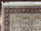 Stunning Silk Turkish Hereke Rug 5x8, Very Fine Hand Knotted Silk Carpet, Floral Allover, Vintage Silk on Silk Rug, Cream Gold Maroon, Nice - Jewel Rugs