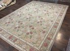 Aubusson Rug 9x12, Pink Beige Light Mauve, Handmade Allover Floral Roses, Wool Flatweave Carpet 9 x 12 ft, European French Design, Elegant - Jewel Rugs