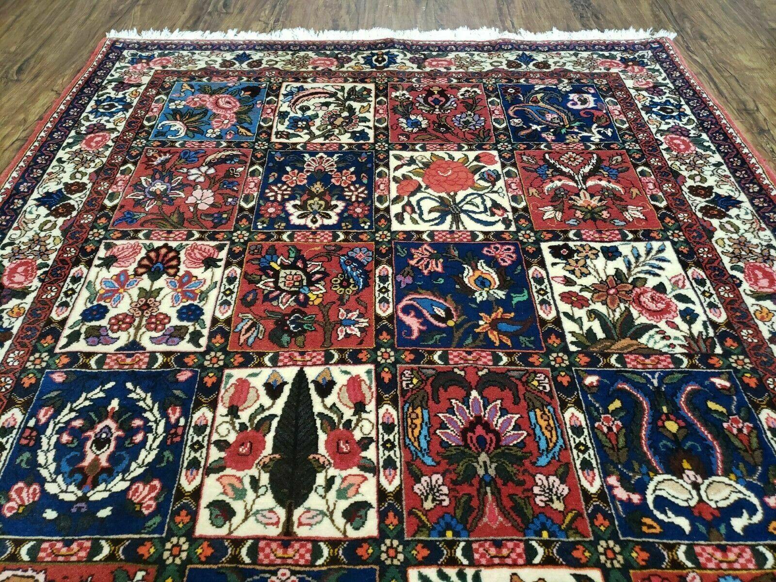 4' 4" X 6' 8" Vintage Handmade India Floral Panel Wool Rug Hand Knotted Nice - Jewel Rugs