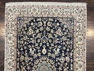 Very Fine Persian Nain Rug 3.7 x 6, Floral Medallion, Wool and Silk Accents, Highly Detailed, Hand Knotted Oriental Carpet, Navy Blue Ivory/Cream - Jewel Rugs