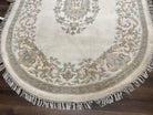 Indo Chinese Oval Rug 6x9, Aubusson Design, Ivory, Hand Knotted Wool Carpet, Large Vintage Oval Rug - Jewel Rugs