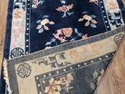 Antique Blue Chinese Peking Rug 3x5, Wool Hand-Knotted Chinese Art Deco Asian Carpet, 3 x 5 Small Entryway Rug, Dark Blue & Beige, Handmade - Jewel Rugs