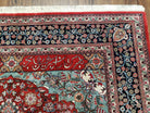 Vintage Persian Oriental Rug, Very Fine Hand-Knotted Vases and Flowers Carpet, Hand-Knotted, Wool, Red & Dark Blue, Teal, Writing, 6x9 Rug - Jewel Rugs