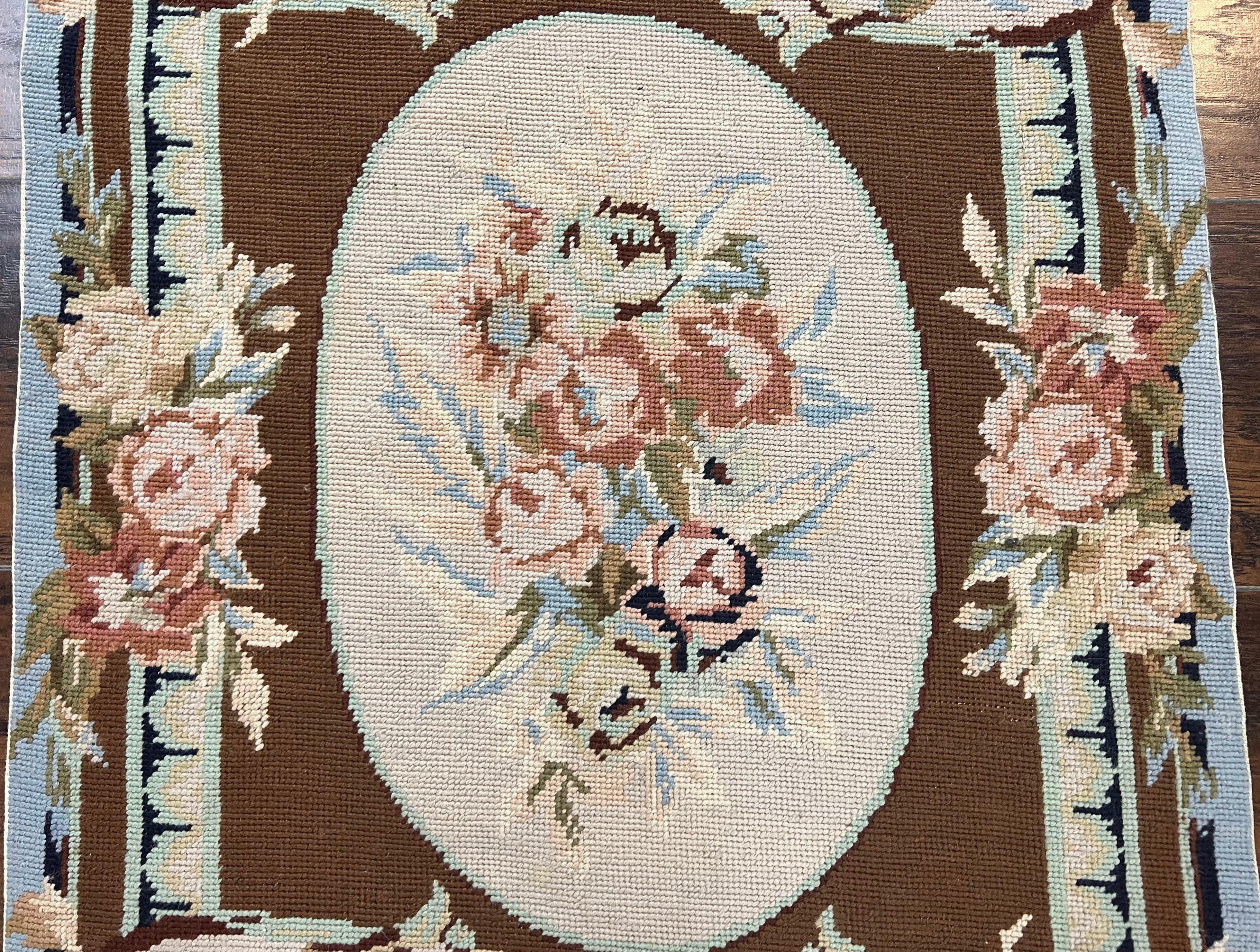 Small Needlepoint Rug 2x3, Aubusson Savonnerie Design, French European, Wool Handmade Vintage Needlepoint Carpet 2 x 3 ft, Flatweave Rug - Jewel Rugs